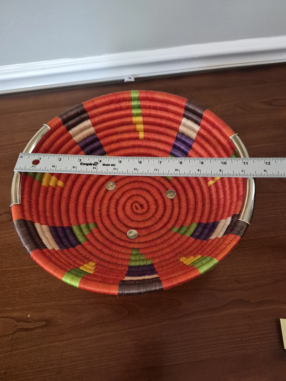 Cellia Handwoven orange Multicolor Decorative Bowl with Chrome Handles  Accents